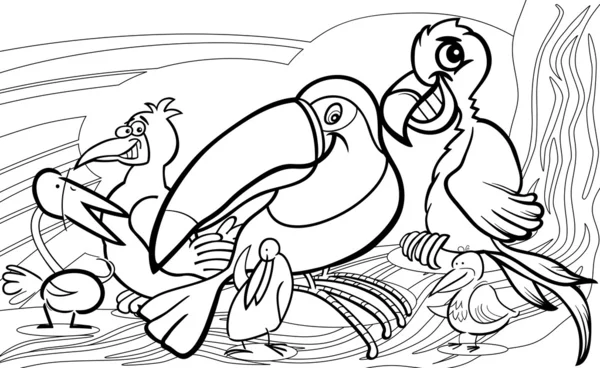 Groupe d'oiseaux exotiques coloriage — Image vectorielle