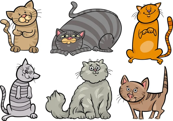 Bonito gatos conjunto desenho animado ilustração — Vetor de Stock