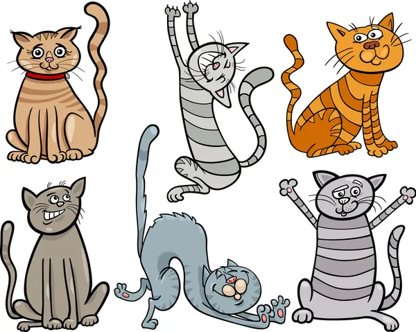 Funny cats set cartoon illustration — Stock Vector