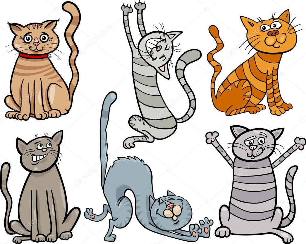 funny cats set cartoon illustration