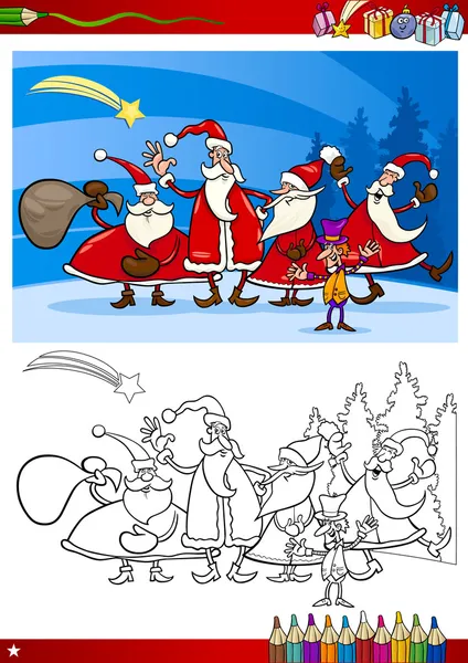 Página para colorear grupo de santa claus — Vector de stock