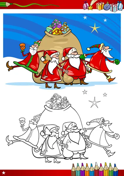 Страница раскраски группы Санта-Клауса — стоковый вектор