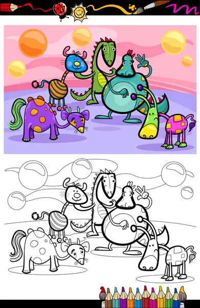 Desenhos animados fantasia grupo colorir página — Vetor de Stock