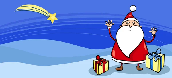 Santa con tarjeta de felicitación regalos — Vector de stock