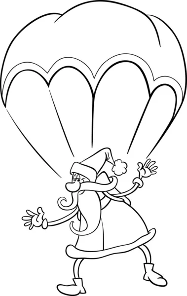 Santa on parachute cartoon coloring page — Stock Vector