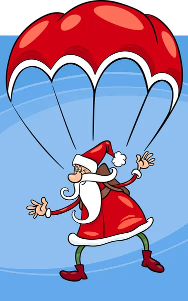 Santa auf Fallschirm Cartoon-Illustration — Stockvektor