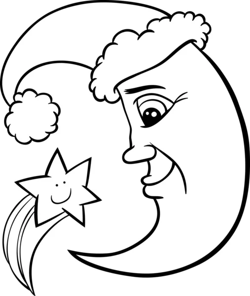 Moon and star christmas coloring page — Stock Vector