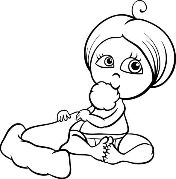 Baby girl with santa hat coloring page — Stock Vector