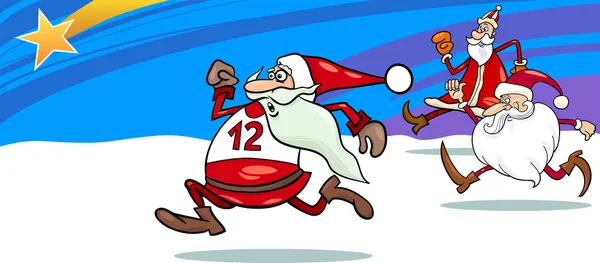 Running Santa Grußkarte Karikatur — Stockvektor