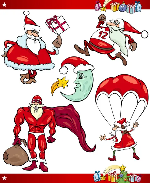 Santa and Christmas Cartoon Set — Stockový vektor