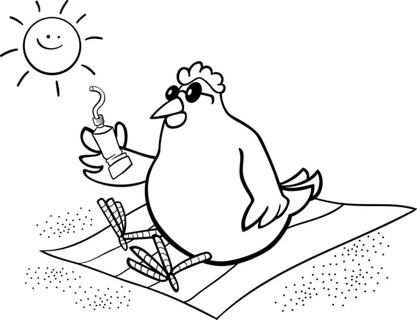 Chicken on the beach coloring page — Stock Vector