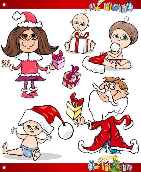 Santa och jul teman karikatyr set — Stock vektor