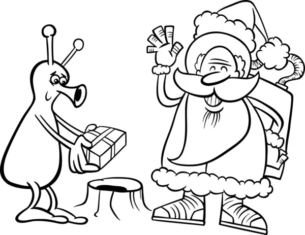 Santa claus and alien coloring page — Stock Vector