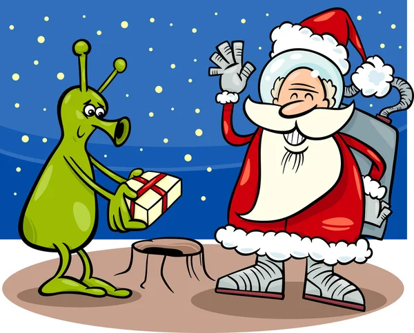 Santa Claus et illustration de dessin animé alien — Image vectorielle