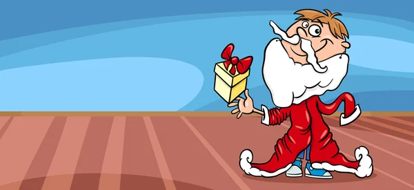 Kis fiú santa üdvözlés kártya cartoon — Stock Vector
