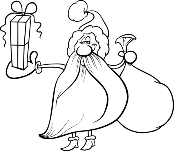 Santa Claus con página para colorear regalo — Vector de stock