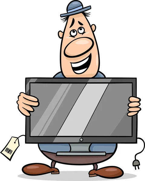Venditore con televisore cartone animato — Vettoriale Stock