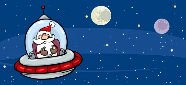 Tarjeta de felicitación de dibujos animados de santa in space — Vector de stock