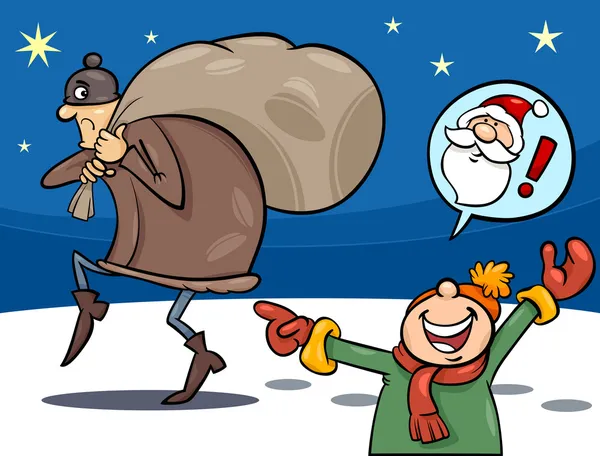 クリスマスの漫画イラストの泥棒 — ストックベクタ