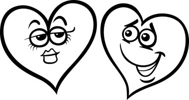 aşk karikatür boyama sayfası kalpleri