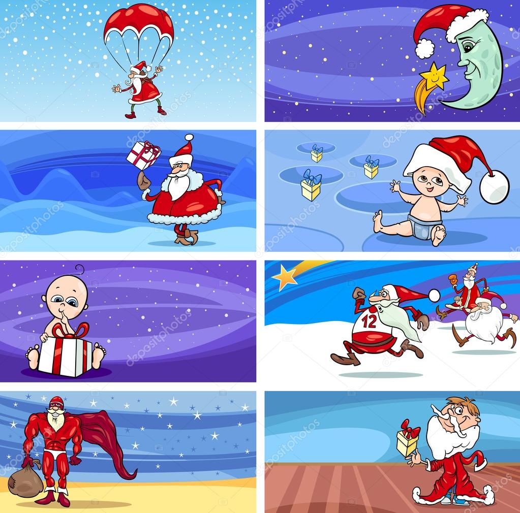 Cartoon Greeting Cards with Santa Claus