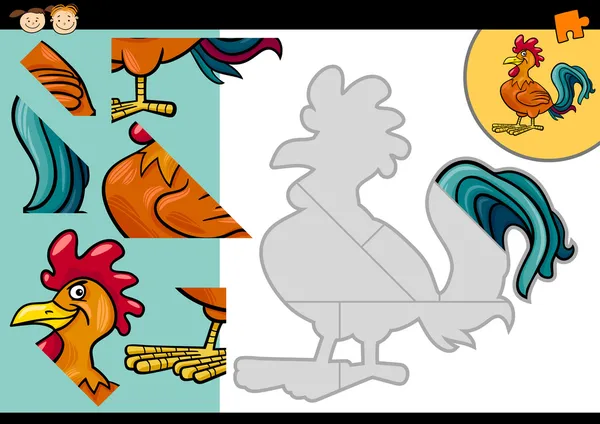 Cartone animato fattoria gallo puzzle game — Vettoriale Stock