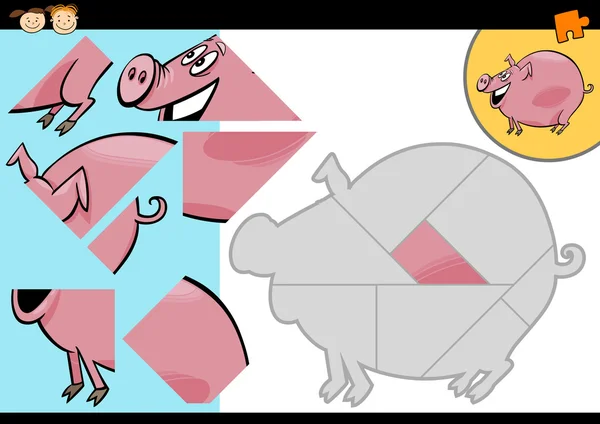 Cartone animato fattoria maiale puzzle game — Vettoriale Stock