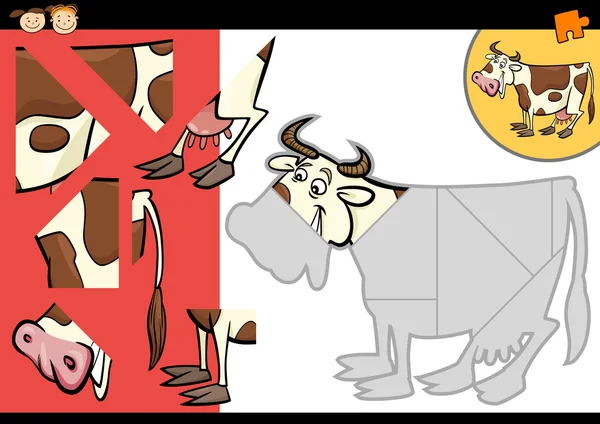 Rompecabezas de vaca granja de dibujos animados juego — Vector de stock