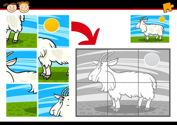 Cartoon goat jigsaw puzzle game — Stock Vector