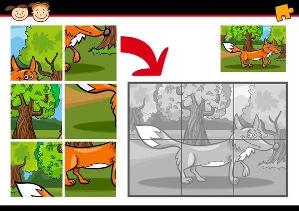 Karikatür fox jigsaw puzzle oyunu — Stok Vektör
