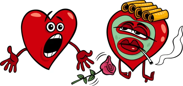 Ilustración de dibujos animados dos corazones — Vector de stock