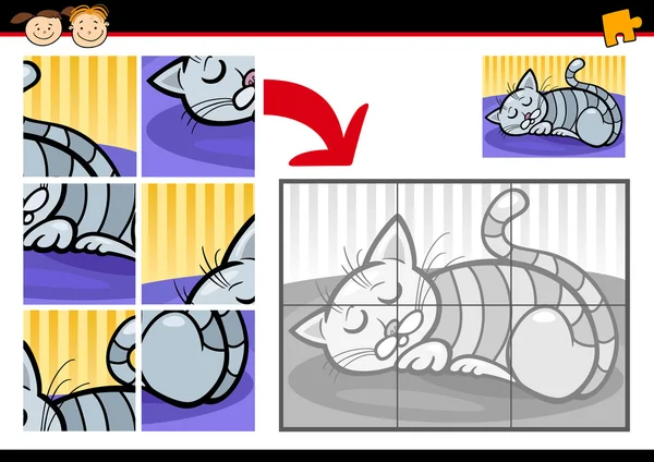 Dessin animé sommeil chat puzzle jeu — Image vectorielle