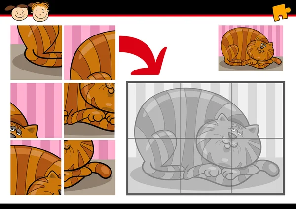 Rompecabezas de dibujos animados gato gordo juego — Archivo Imágenes Vectoriales
