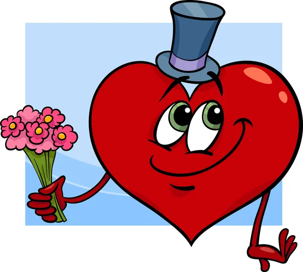 Valentine heart with flowers cartoon — Stock Vector
