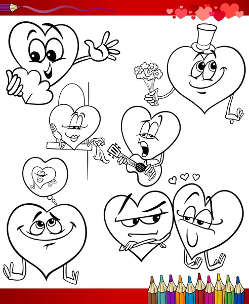 San Valentín temas de dibujos animados para colorear — Vector de stock