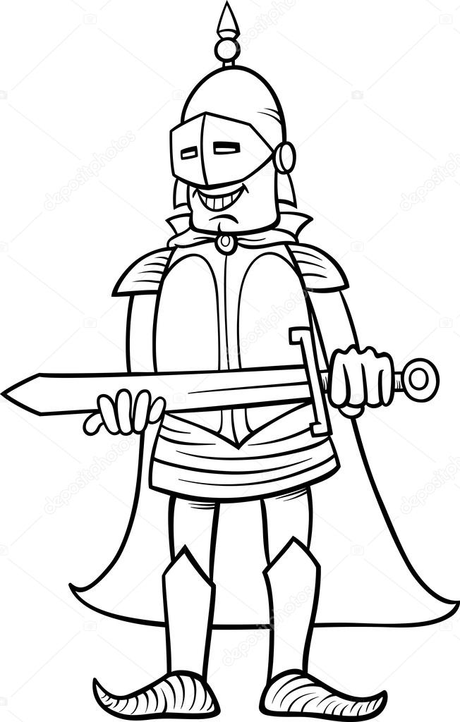 knight with sword cartoon coloring page