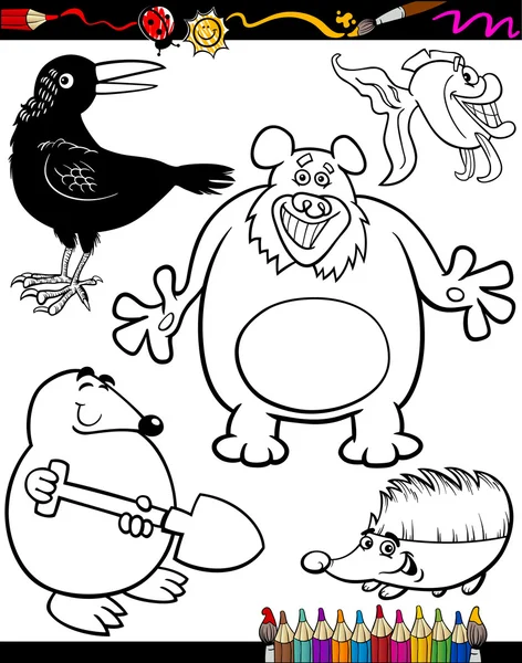 Cartoon Animals for Coloring Book - Stok Vektor