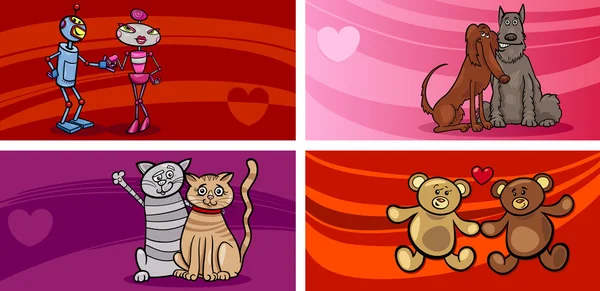Valentine Cartoon Grußkarten Set — Stockvektor