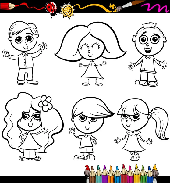 Kinderen cartoon set voor coloring boek — Stockvector