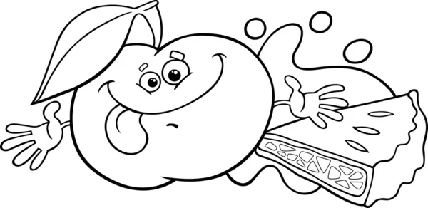 Apple and pie cartoon coloring page — Stock Vector