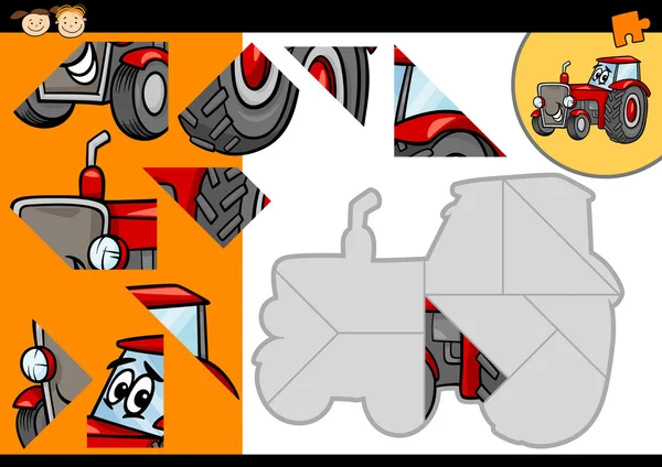 Cartoon tractor jigsaw puzzelspel — Stockvector