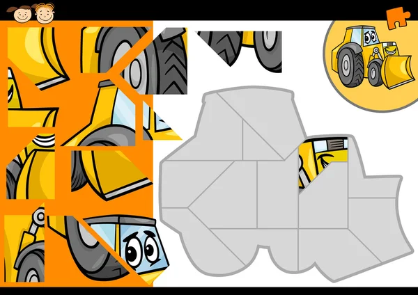 Cartoon bulldozer jigsaw puzzle game — Stock Vector