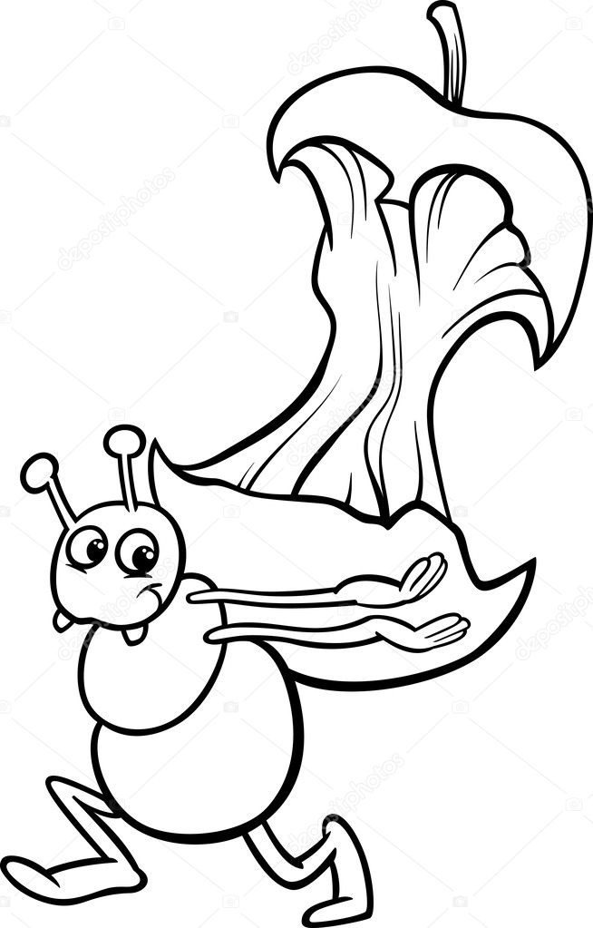 ant with apple core coloring page