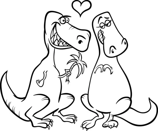 Динозаври в коханні мультфільм розмальовка сторінка — стоковий вектор
