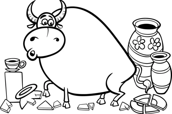 Bull in a china shop coloring page — Stock Vector