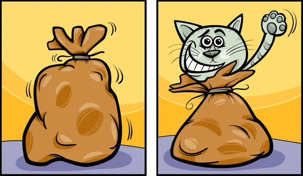 Dejar que el gato fuera de la bolsa de dibujos animados — Vector de stock