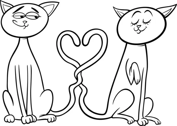 Cats in love cartoon coloring page — Stock Vector