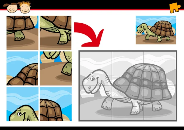 Cartoon schildpad jigsaw puzzelspel — Stockvector