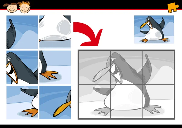 Cartoon penguin jigsaw puzzle game — Stock Vector
