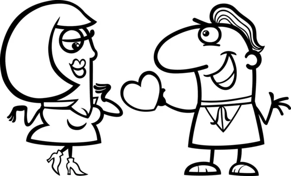 Couple en amour dessin animé coloriage page — Image vectorielle